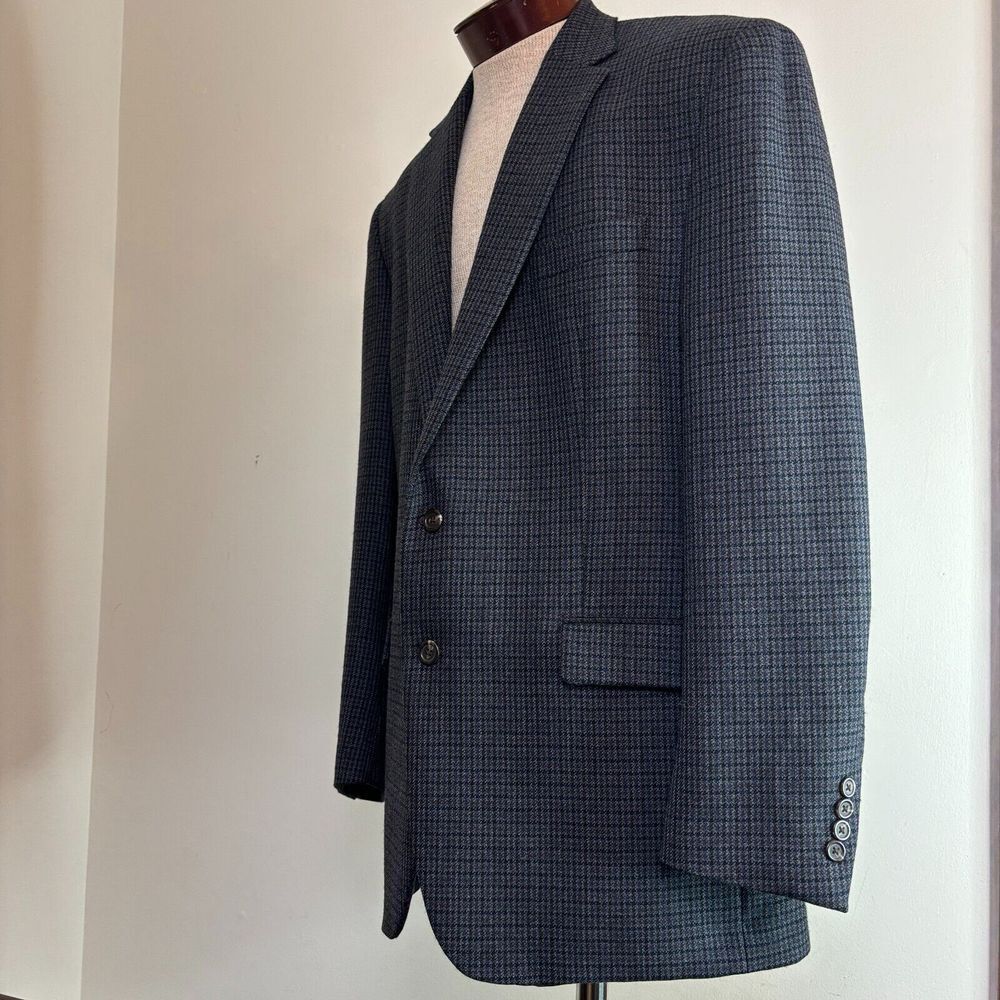 CHAPS 46L‎ Houndstooth Sport Coat Blazer 100% Lambswool Blue Gray Suit Jacket - Picture 6 of 9